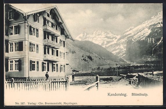 Cartoline postali: Kandersteg, Ortsansicht mit Blümlisalp – Usato da Berlin venduto da bartko-reher