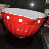 Teigschüssel Rot weiss Punkte Keramik