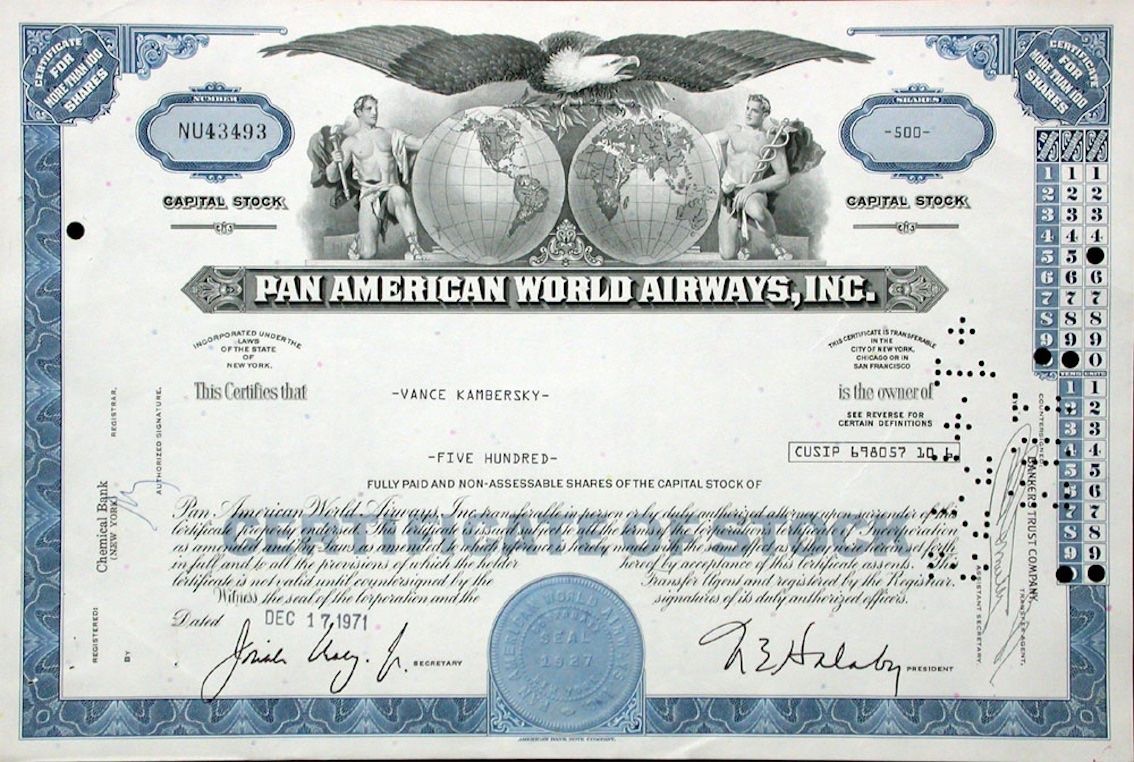 Documenti: Pan American World Airways, Inc. - 1971 – Usato da Solothurn venduto da Sgasche