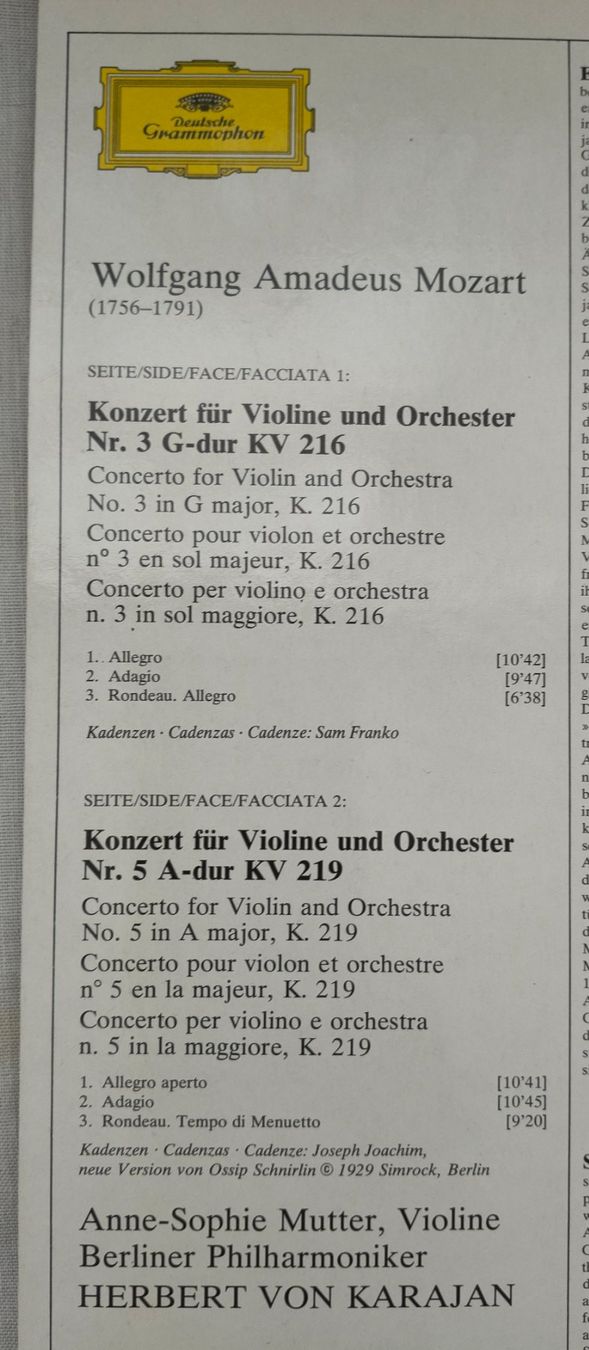 Dischi in vinile: Klassik - LP "MOZART - VIOLINKONZERTE NR. 3&5" – Nuovo (secondo la descrizione) da Binningen venduto da mar_2jlr 3