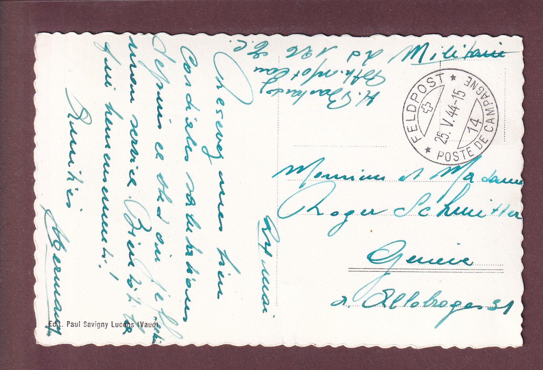 Ansichtskarten: DONNELOYE - Le Temple - 1944 Feldpost – Gebraucht aus Pully von nicecards 1