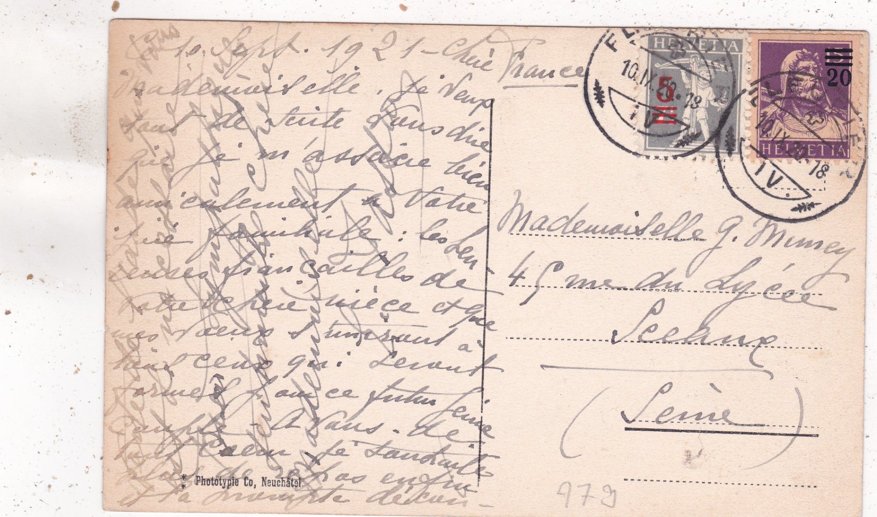 Cartoline postali: Neuenburg Fleurier Pont de la Roche 1920 – Usato da Herisau venduto da Lisegrat2008 1