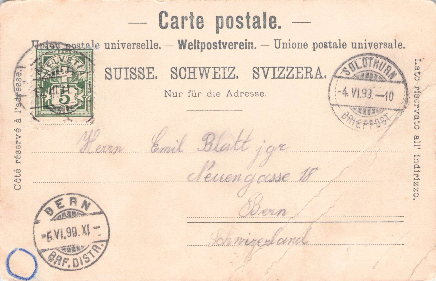 Cartoline postali: Solothurn // 1899 Litho Aare Kathedrale // Sommer – Usato da Basel venduto da intermezzo12 1