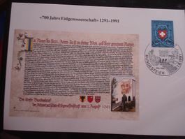 Maximumkarte 1991, Bundesbrief, mit Blockausschnitt