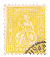 Druck auffällig bei Sitzender Helvetia 15c gelb ZNr. 39