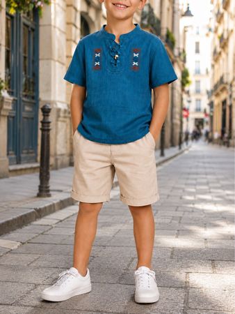TUNIQUE BLEUE BRODÉE POUR ENFANT