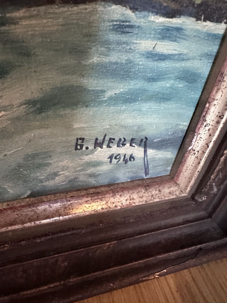 Dipinti: Gemälde von G. Weber, 1946, Schweizer Alpenlandschaft – Usato da Münsingen venduto da Secondhand89 1