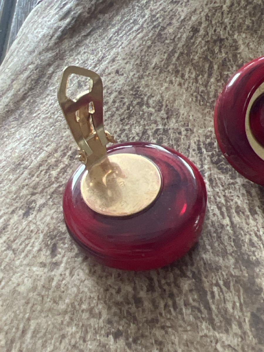 Orecchini pendenti & Orecchini a lobo: Vintage Clipohrringe, rot-goldfarben – Usato da Seon venduto da Sunny-Schmuck78 3