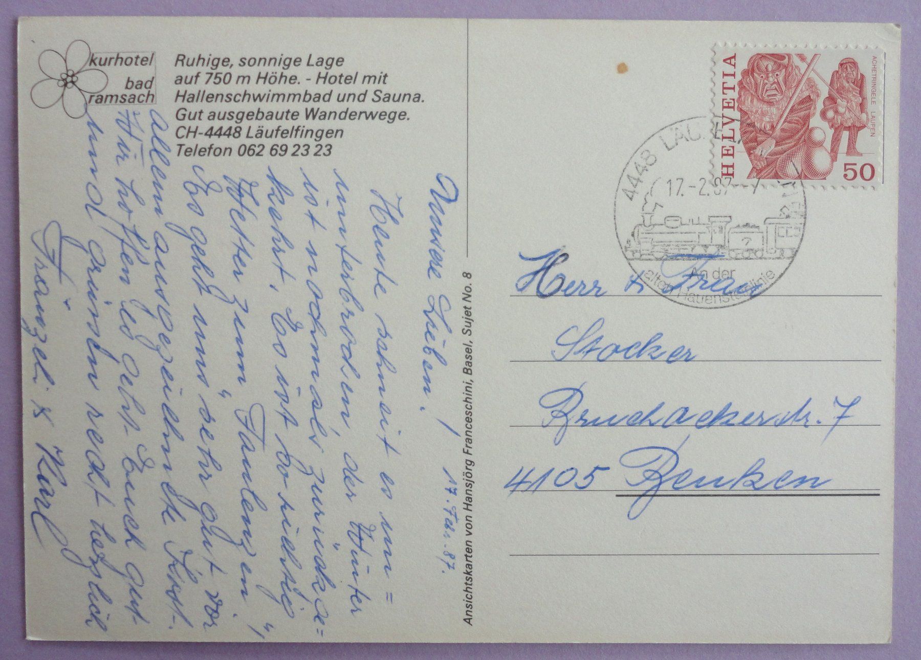 Cartoline postali: Kurhotel bad ramsach, Läufelfingen – Usato da Fétigny venduto da Billy2miny 1