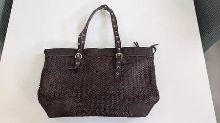 Echt Leder Handtasche braun mit Geflecht