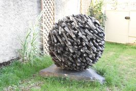 Sculpture en Bois Noir Gris Décoration Jardin Terrasse
