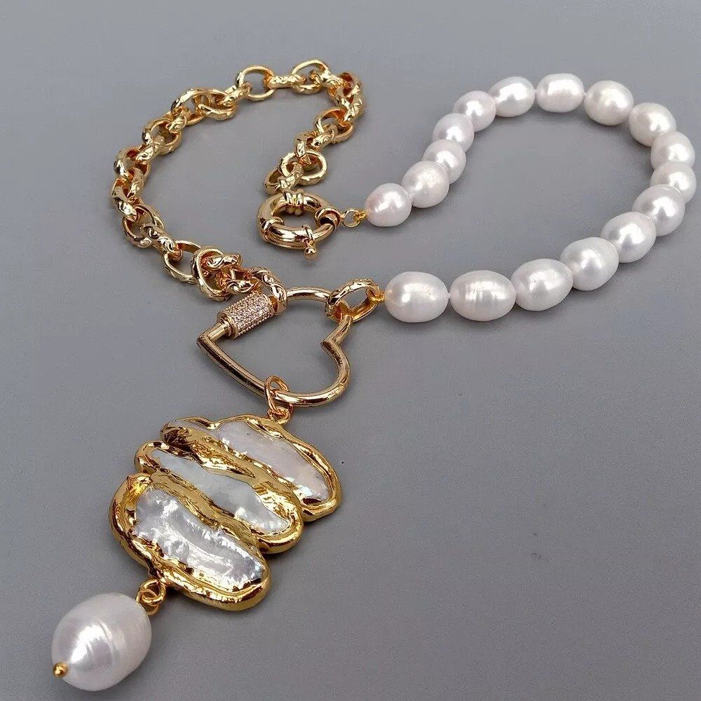 Catenine: Lua Design Herz Perlen Halskette Collier Perle Biwa 48 cm – Nuovo (secondo la descrizione) da Prilly venduto da ilyria73 1