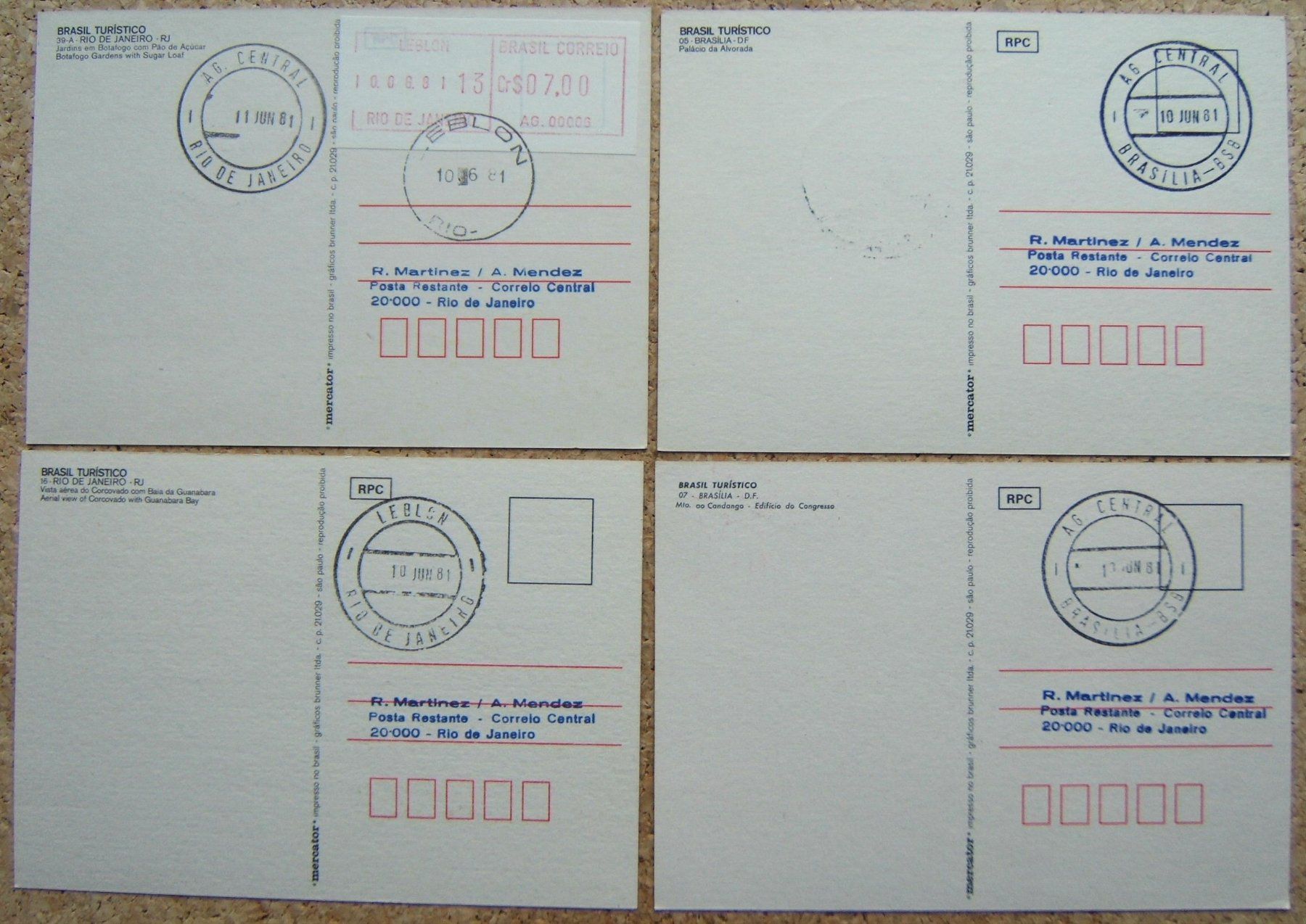 Tutti i francobolli: BRASILIEN 8 AK / MAXIMUMKARTEN MIT ATM 10.6.1981 – Usato da Brunnen venduto da Nonne04 4
