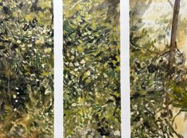 Landschaft in Tempera und Wachs auf Papier. 30 x 40 cm.