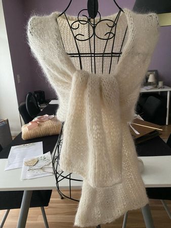 Bolero Schal creme ivory weiß Mohair Alpaka Seide neu