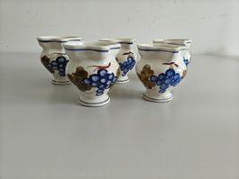 Keramik-Weinbecher - 5 Stück - Trauben-Dekor - Vintage
