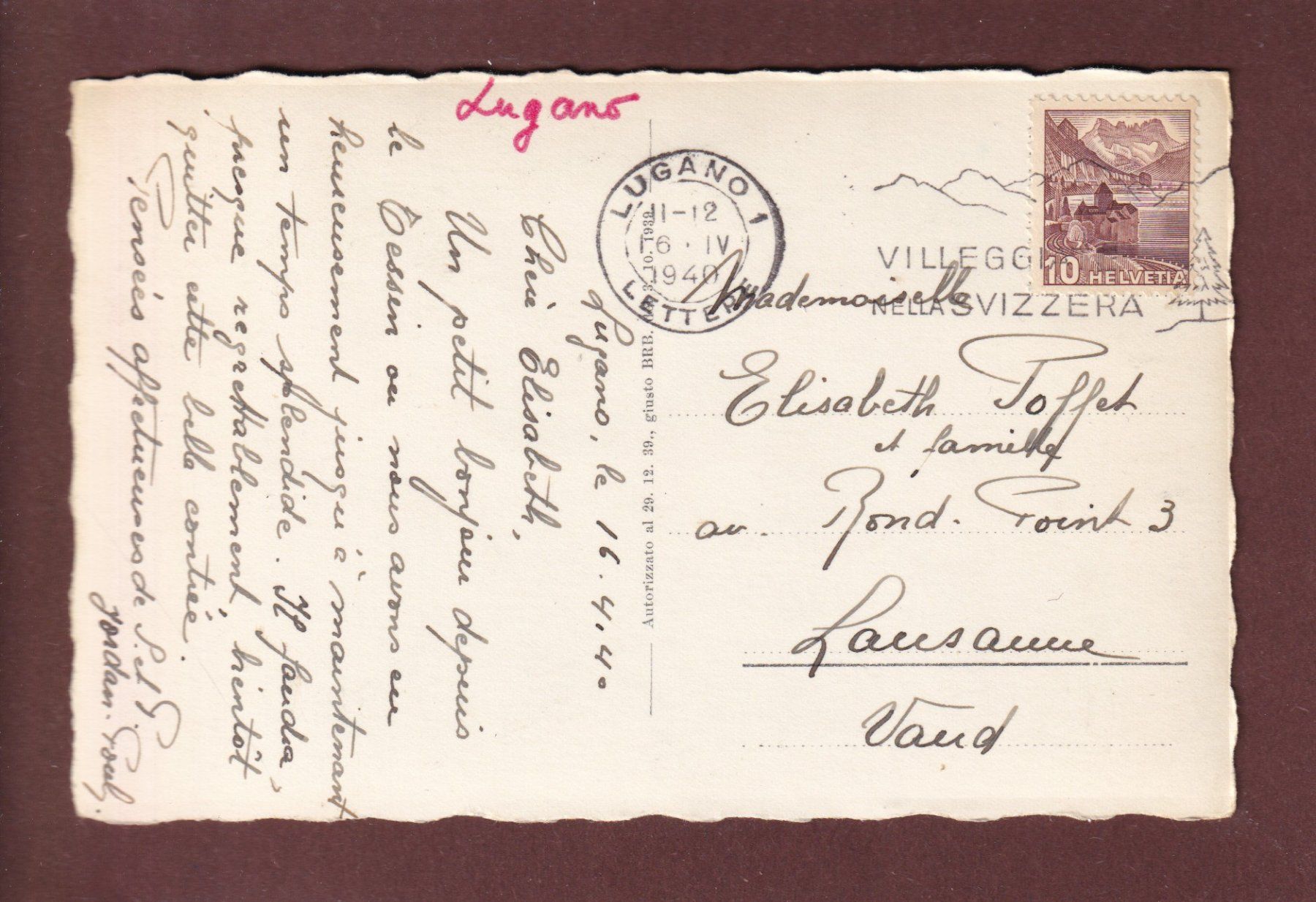 Cartoline postali: LUGANO di notte - 1940 – Usato da Pully venduto da nicecards 1