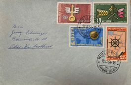 Briefumschlag Schweiz 1954 frankiert mit 4 Sondermarken ●74