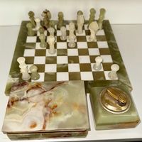 Vintage Onyx Chess Set with Lighter and Box