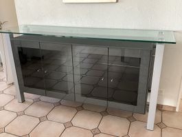 Sideboard von Völker Design mit Glasplatte und Metallfüssen