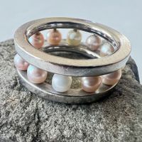 Designer Vintage Silber Ring Saatperlen in weiss rosé massiv