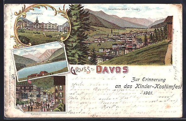 Cartoline postali: Litho Davos, Kinder-Kostümfest 1901, Sa – Usato da Berlin venduto da bartko-reher