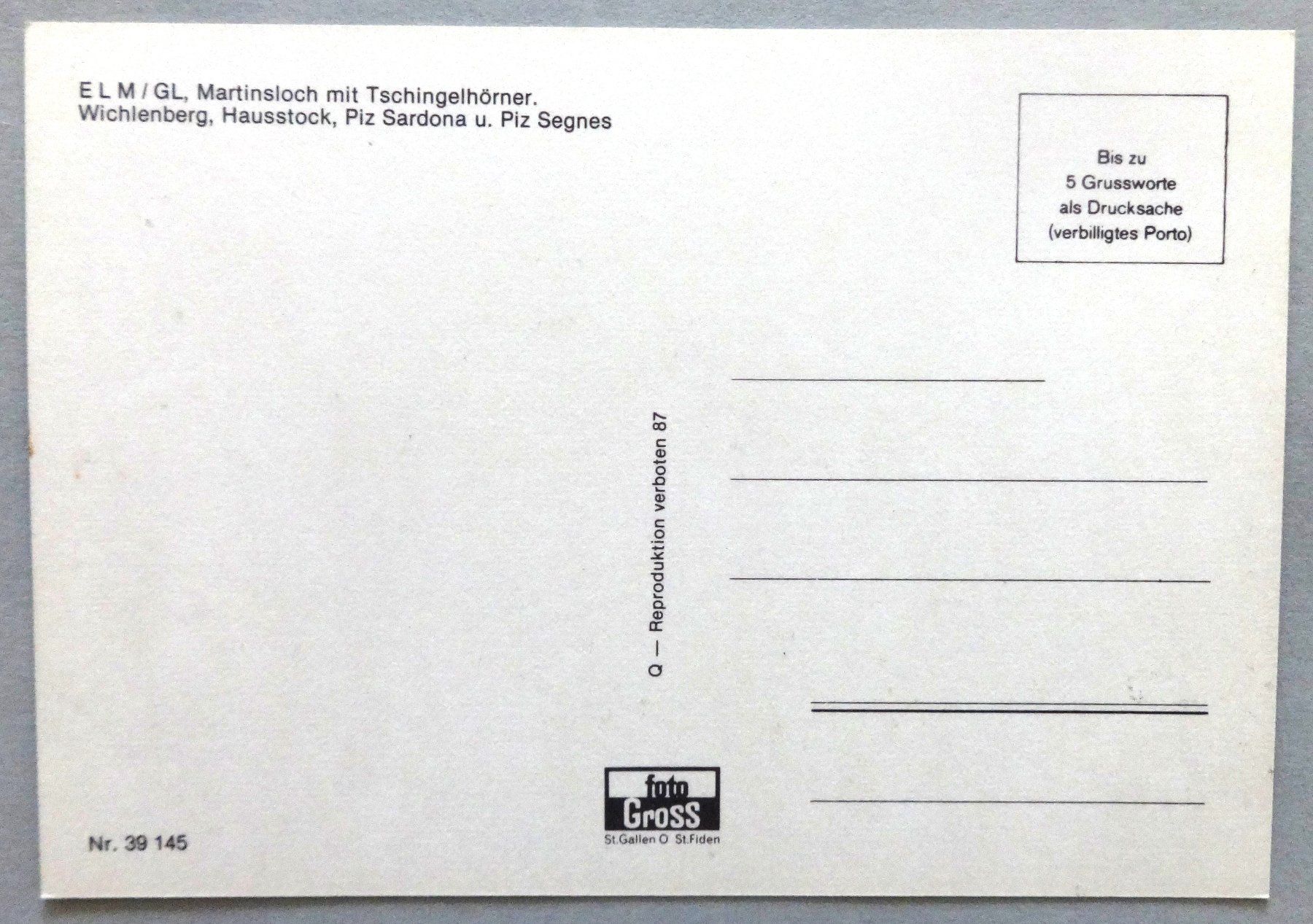 Cartoline postali: Elm / GL, Martinsloch – Usato da Fétigny venduto da Billy2miny 1