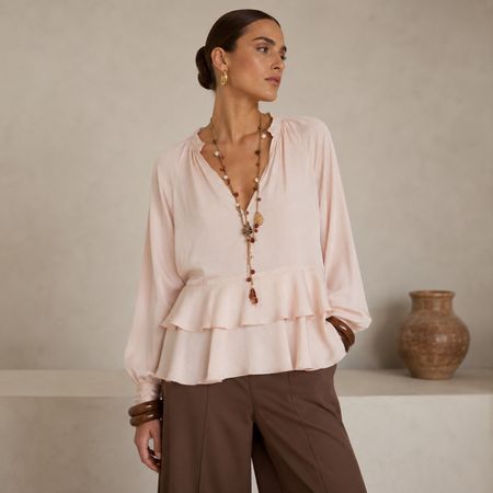 Zara fliessende Bluse mit Rüschen, Gr.L (38) Neu 49.90