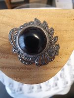 Onyx-Markasiten Brosche in 925er Silber