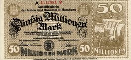 Hamburg 50 Mil.Mark SerieA SN rot 27.09.1923 VZ+-VZ++