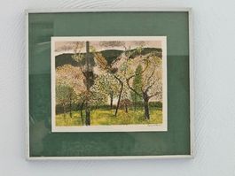 Guy Bardone lithographie originale signée,paysage printanier