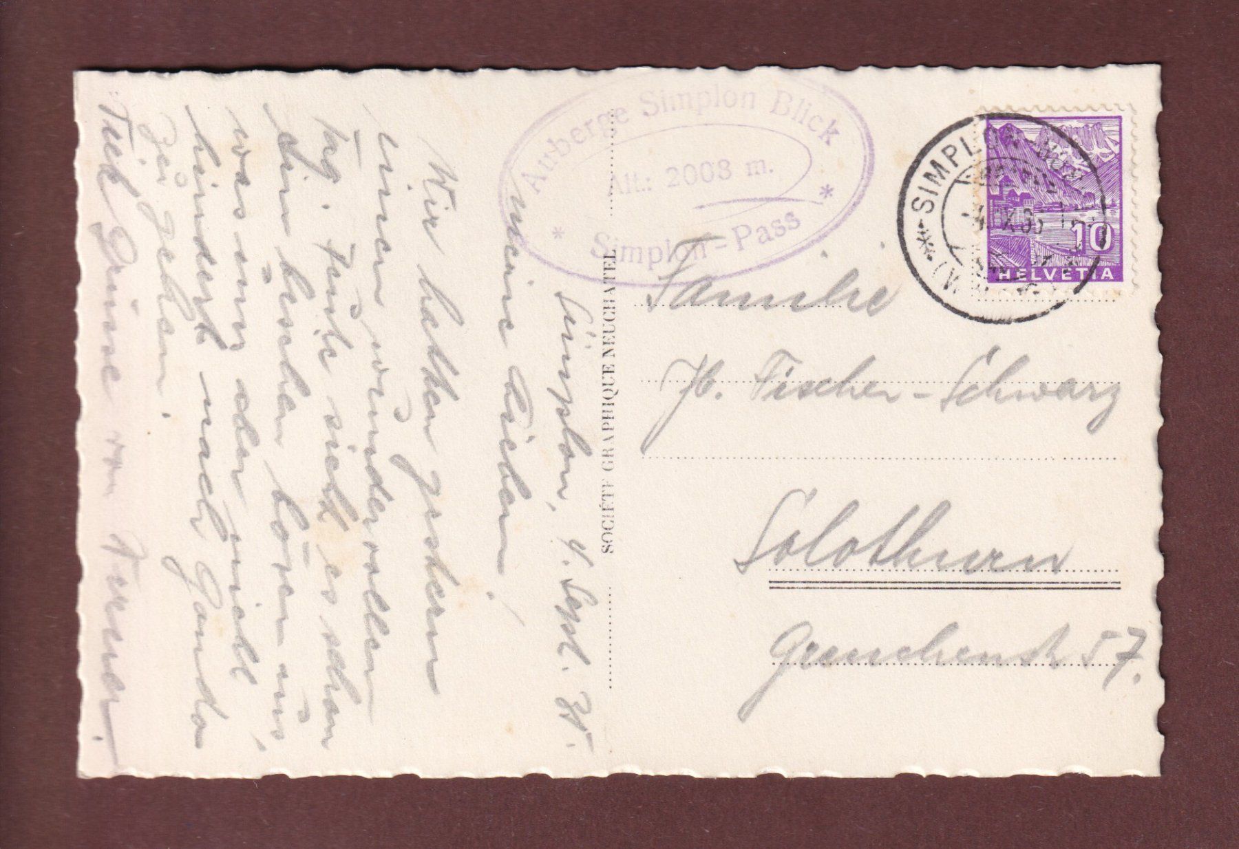 Cartoline postali: Simplon-Kulm - LAC DE ROTELSCH - 1935 – Usato da Pully venduto da nicecards-shop 1