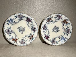 2 assiettes Bertha, Sarreguemines, décor floral, 1895