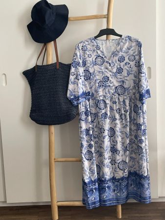🏝️🏖️🏝️Robe d'été "Cyclades" blanc-bleu XL-2XL, Neuf