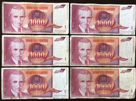 Belgrad 1992 - Jugoslawien - 6x Nikola TESLA !