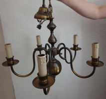 Antike Messing-Lampe / Deckenlampe, 5-flammig, Vintage Stil
