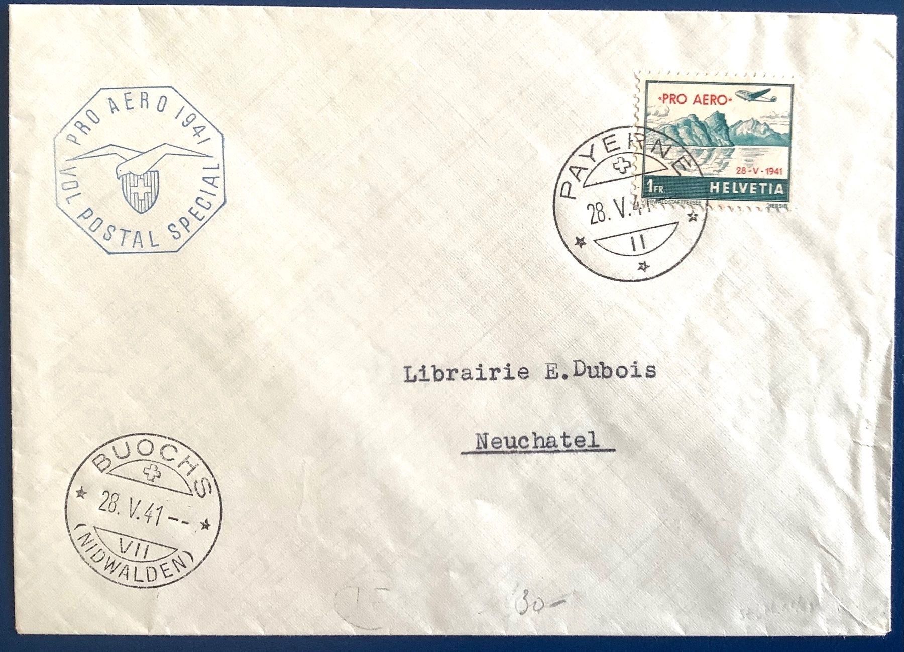 Tutti i francobolli: 1941 Pro Aero Brief - Payerne / Buochs – Usato da Liestal venduto da Skunk02