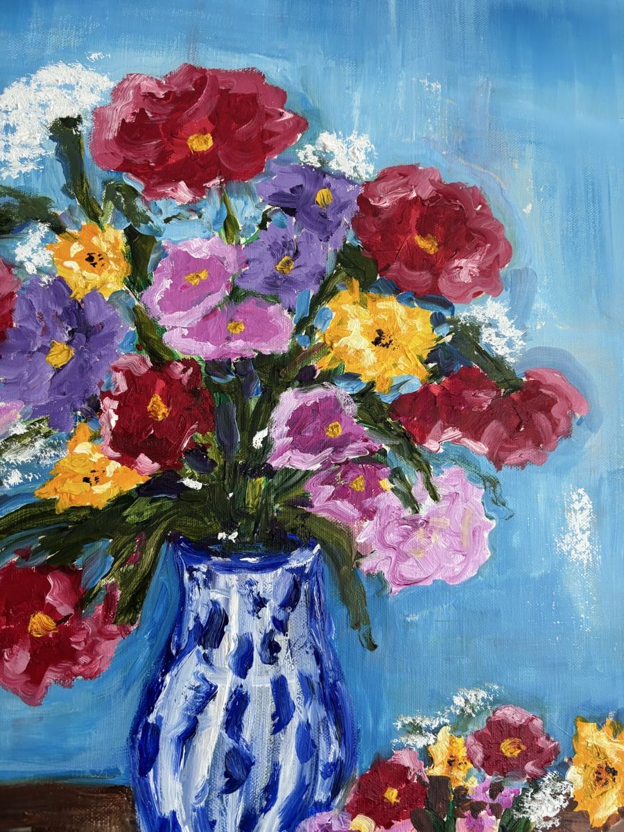 Dipinti: Gemälde: Blumenstillleben mit blauer Vase – Nuovo (secondo la descrizione) da Cham venduto da Felha 7