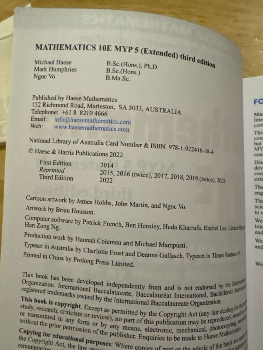 Bücher: Mathematics 10E - MYP 5 (Extended) Third Edition Book – Neu (gemäss Beschreibung) aus Nyon von Iamher 2