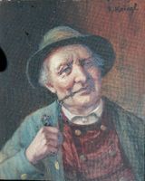 Öl auf Leinwand - R. Kainzl - Porträt - Mann mit Pfeife