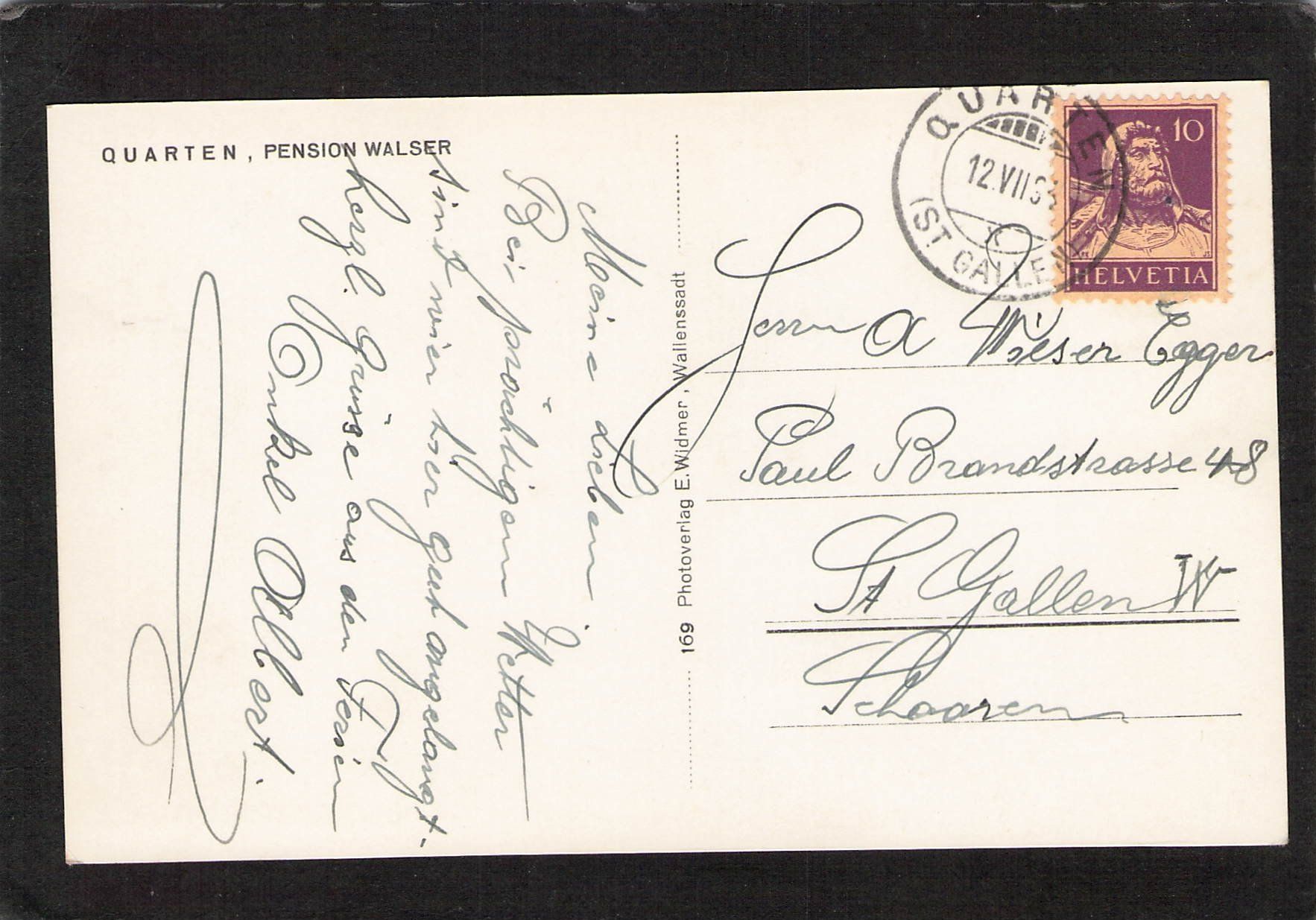 Cartoline postali: Quarten SG , Pension Walter , gel. 1933 – Usato da Reichenburg venduto da Pipo-67 1