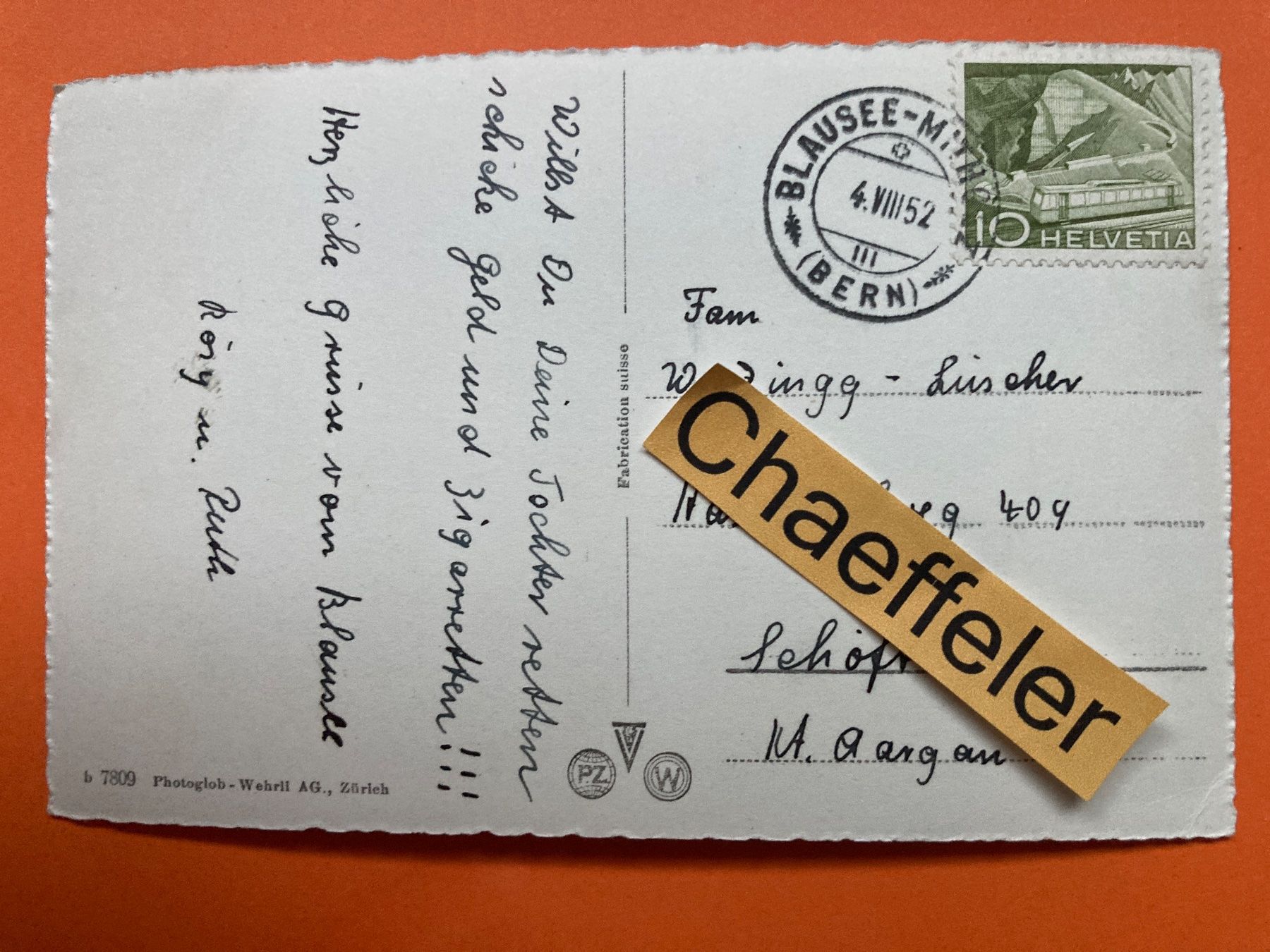 Cartes postales: 1952 Blausee bei Kandersteg – D'occasion à Zürich par Chaeffeler 1