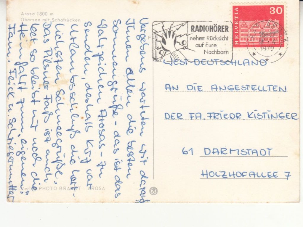Cartoline postali: Arosa 1970 – Usato da Bürglen TG venduto da StampGraf 1