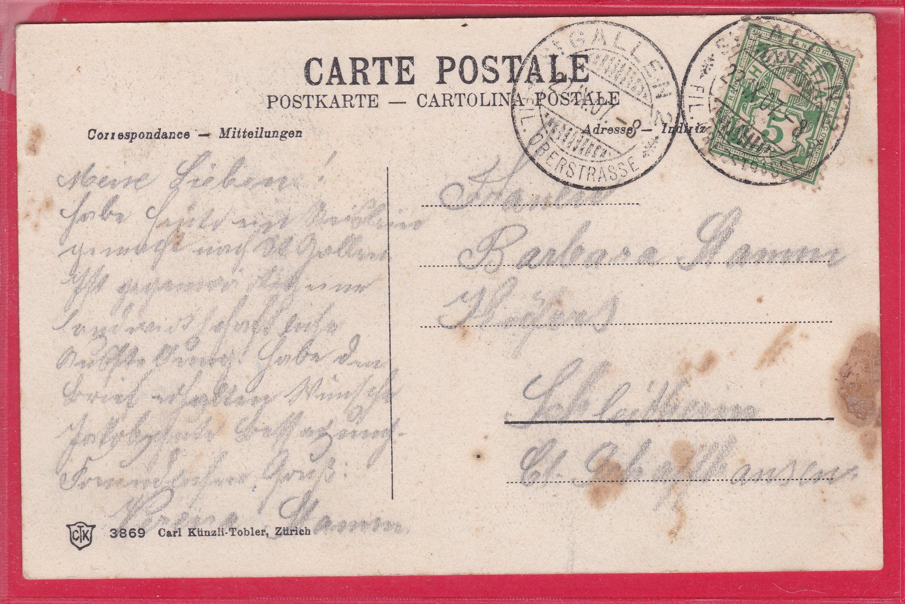 Cartoline postali: ZÜRCHER IMKERIN, 22.9.1907 – Usato da Oberrieden venduto da Gebirgsstelze 1