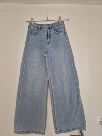 H&M Wide Leg Jeans Hellblau High Waist Gr. 34