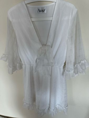 Damen Jumper, weiss Grösse S mit Rüschchen