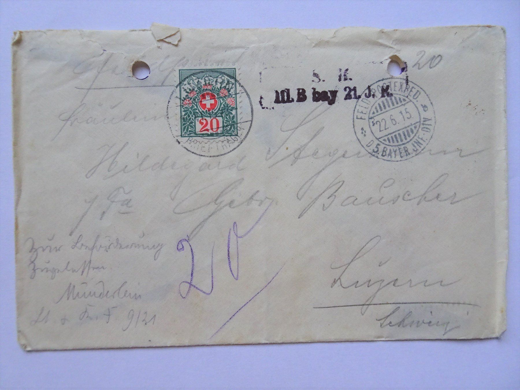 Ansichtskarten: 1915 – Gebraucht aus Aadorf von Chnorli-Furz