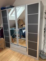 Kleiderschrank 4-türig mit Spiegel und Schubladen grau