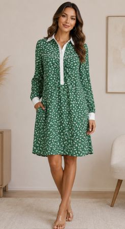 Robe Bel Air T1 en soie verte à motifs oiseaux  neuf