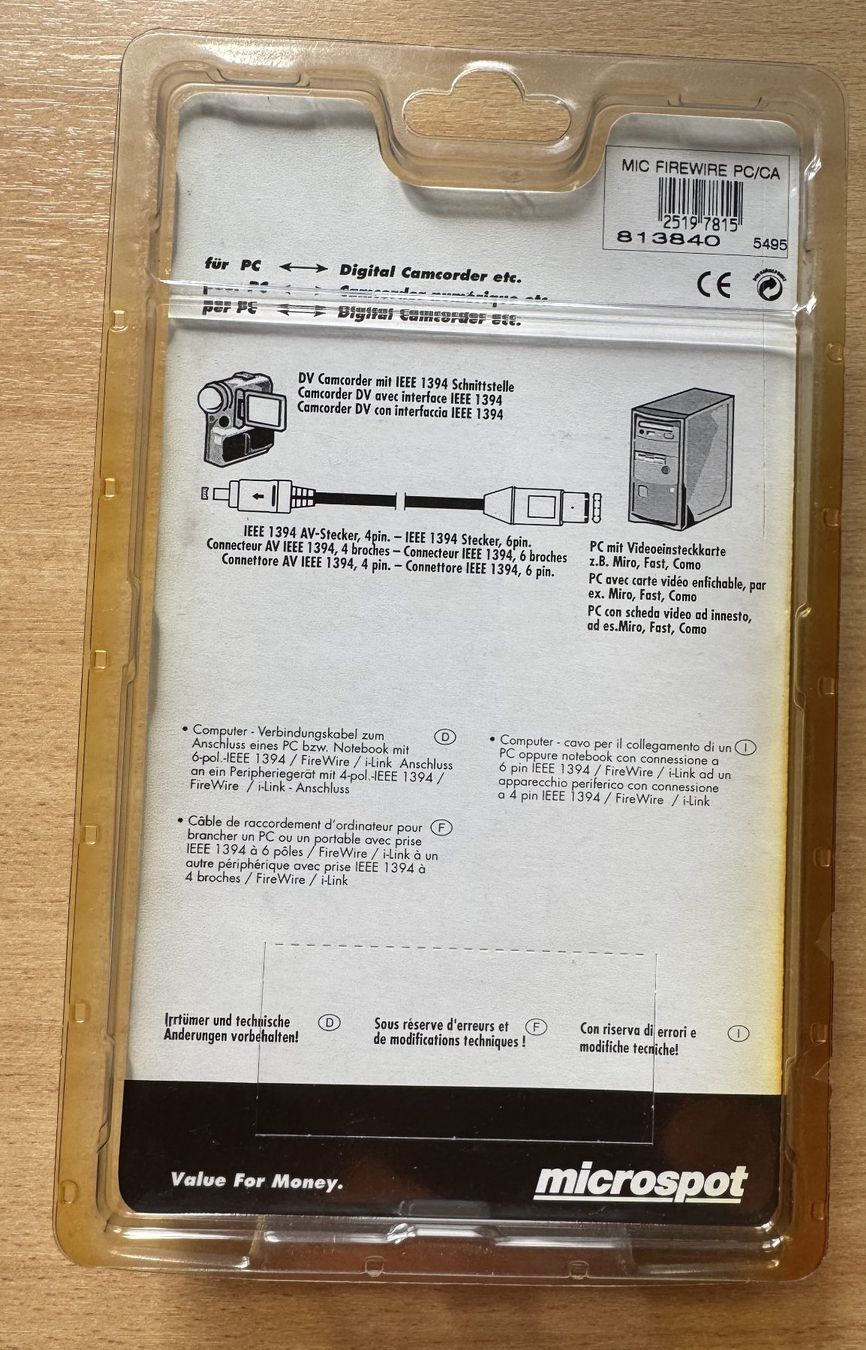 Microspot Cavi: Firewire-Kabel 6p/4p 2 Meter Originalverpackt verschweisst – Nuovo e nell'imballaggio originale da Diepoldsau venduto da preisparadies-ch 1